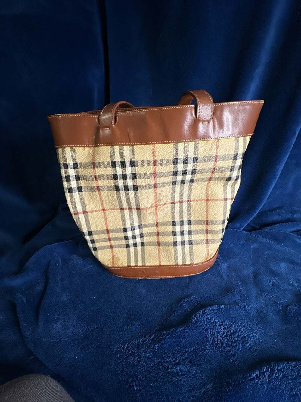 Burberry London Haymarket Check Canvas and Leather Bucket Bag